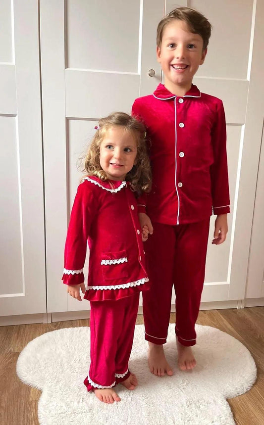 1st Christmas, Personalized Red Christmas Family Matching Outfits - Festive Ruffle Set for Girls and Boys with Name Embroidery - Perfect for Christmas Eve