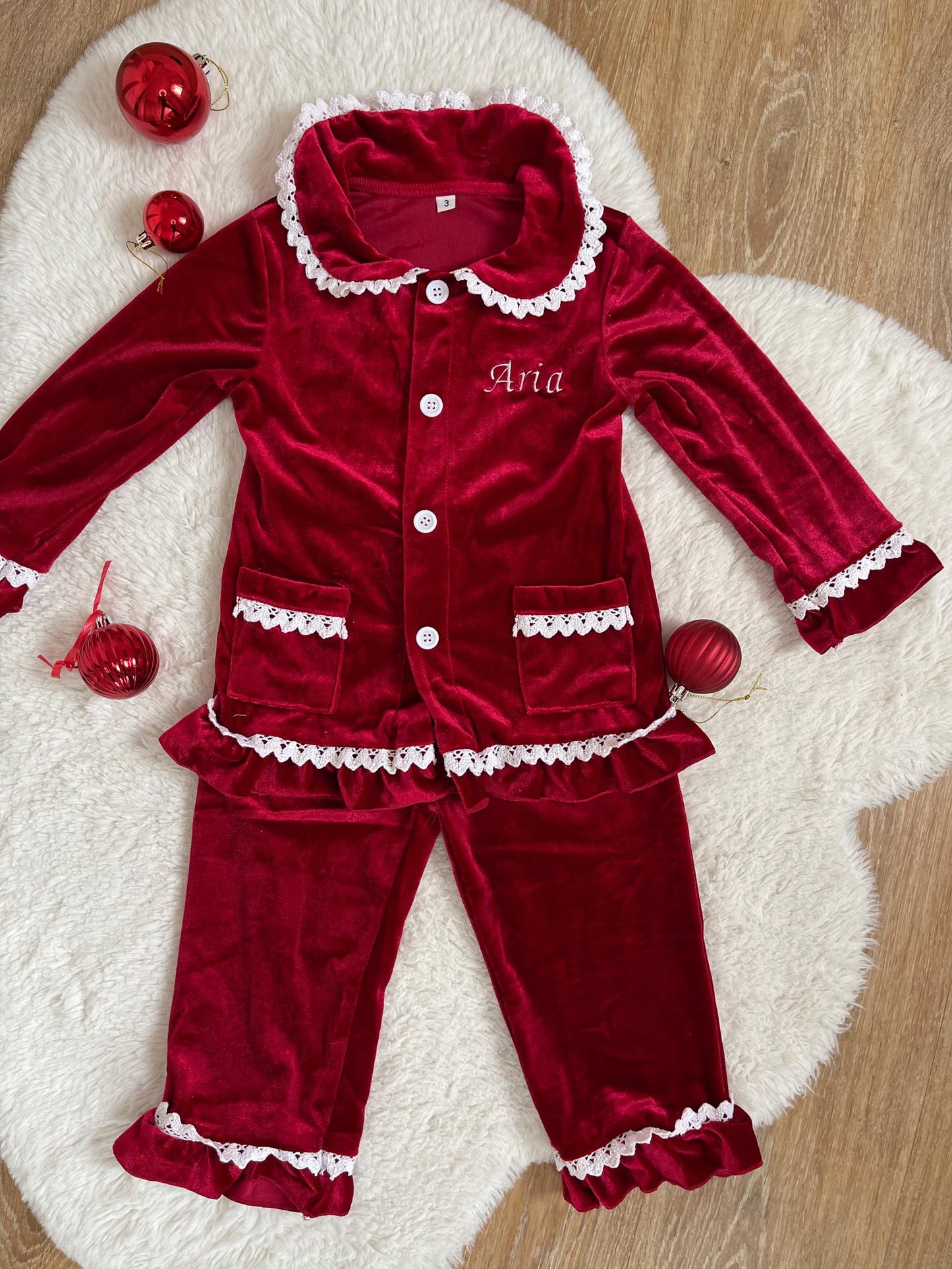 1st Christmas, Personalized Red Christmas Family Matching Outfits - Festive Ruffle Set for Girls and Boys with Name Embroidery - Perfect for Christmas Eve