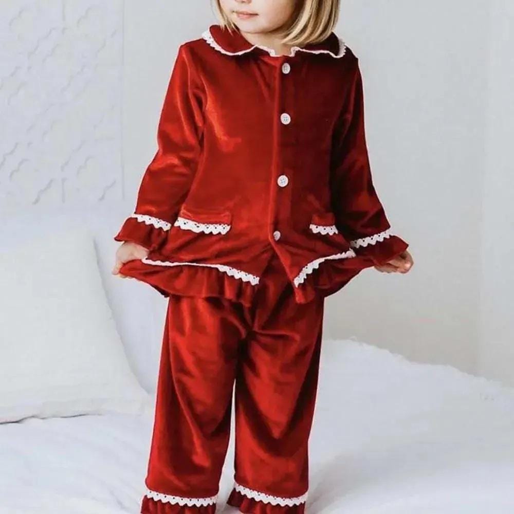 1st Christmas, Personalized Red Christmas Family Matching Outfits - Festive Ruffle Set for Girls and Boys with Name Embroidery - Perfect for Christmas Eve