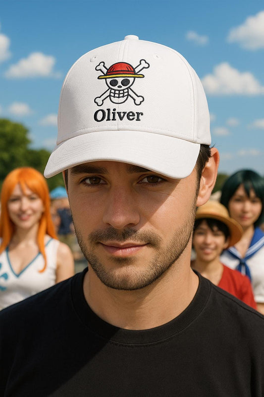 One Piece Jolly Roger Embroidered Hat – Customisable Anime Cap for Fans | The Bunny Hat