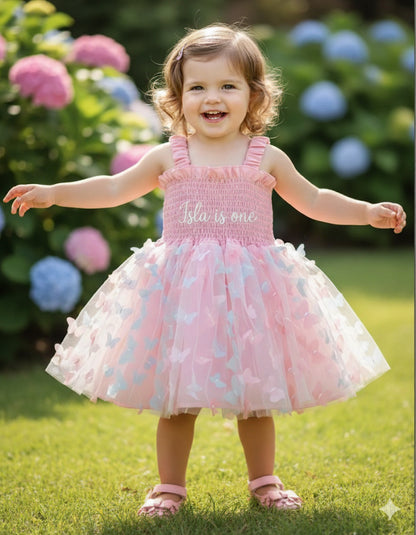 Custom Girls Birthday Dress UK | First Birthday Cake Smash Outfit | Personalised Embroidered Name