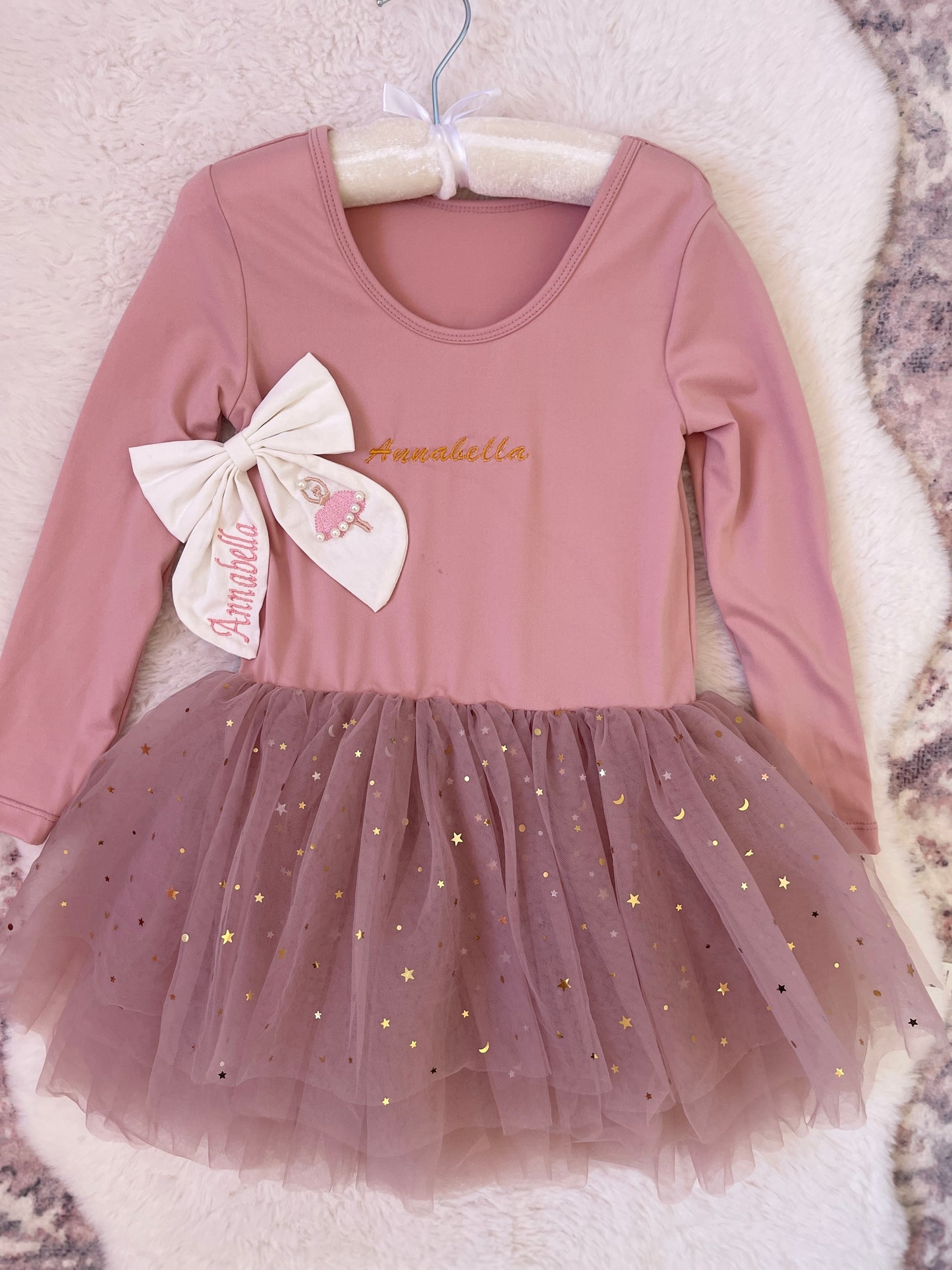 Personalised Girls Tutu Dress, Custom Embroidered Birthday Party Outfit, Toddler Ballet Dress and Hair Bow Set, Flower Girl Gift