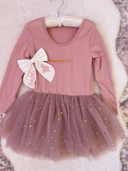 Personalised Girls Tutu Dress, Custom Embroidered Birthday Party Outfit, Toddler Ballet Dress and Hair Bow Set, Flower Girl Gift