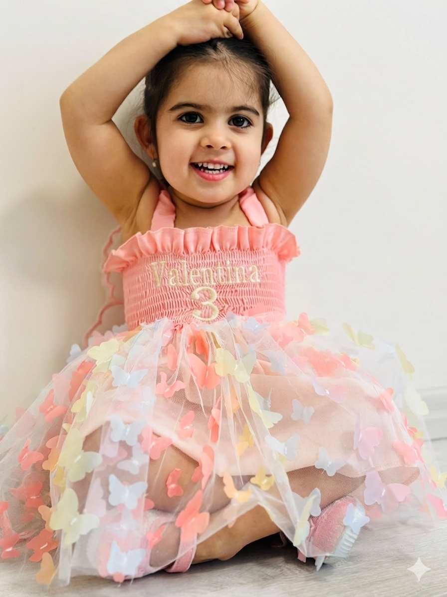 Custom Girls Birthday Dress UK | First Birthday Cake Smash Outfit | Personalised Embroidered Name