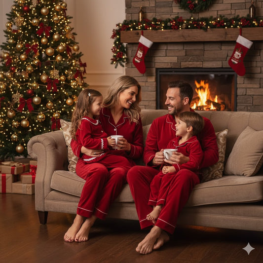 Personalised Red Family Matching Christmas Outfits – Embroidered Name Set | The Bunny Hat