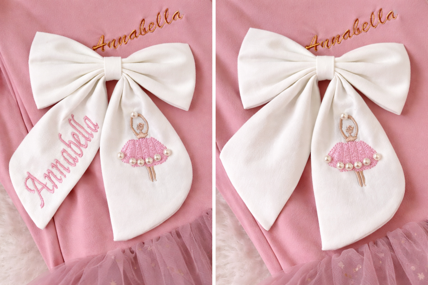 Personalised Girls Tutu Dress, Custom Embroidered Birthday Party Outfit, Toddler Ballet Dress and Hair Bow Set, Flower Girl Gift