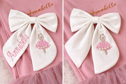 Personalised Girls Tutu Dress, Custom Embroidered Birthday Party Outfit, Toddler Ballet Dress and Hair Bow Set, Flower Girl Gift