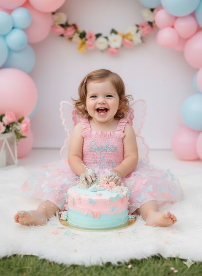 Custom Girls Birthday Dress UK | First Birthday Cake Smash Outfit | Personalised Embroidered Name