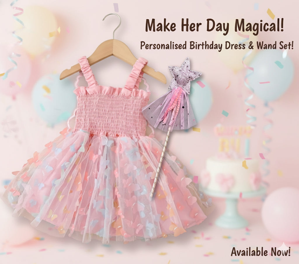 Custom Girls Birthday Dress UK | First Birthday Cake Smash Outfit | Personalised Embroidered Name