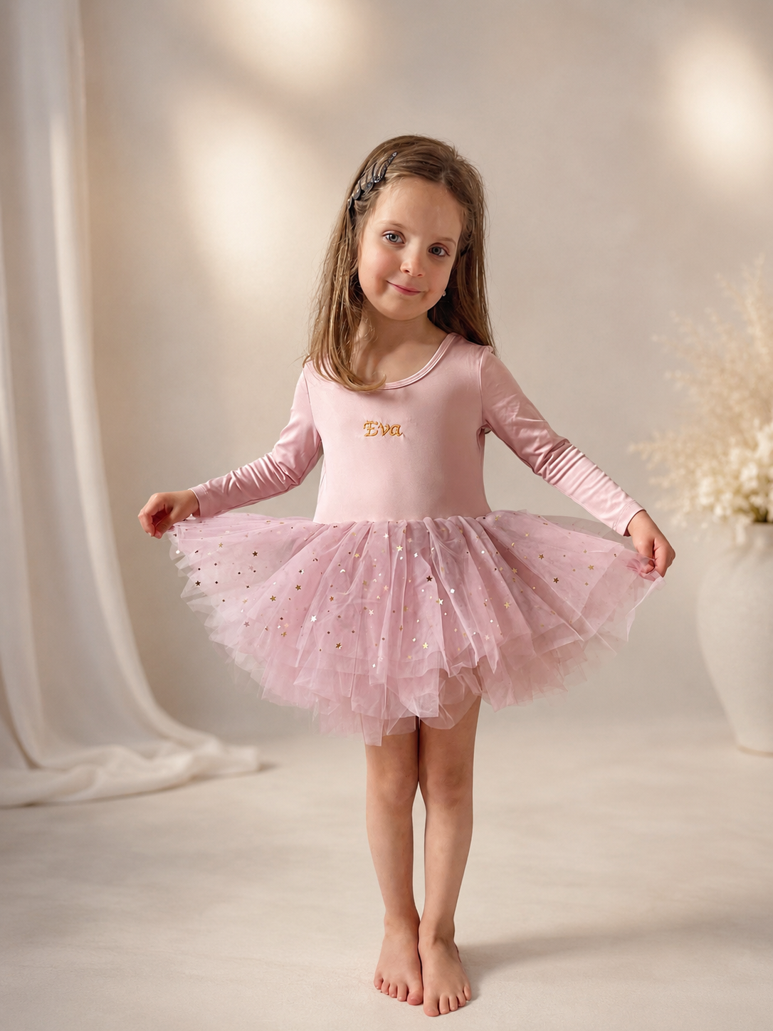 Personalised Girls Tutu Dress, Custom Embroidered Birthday Party Outfit, Toddler Ballet Dress and Hair Bow Set, Flower Girl Gift