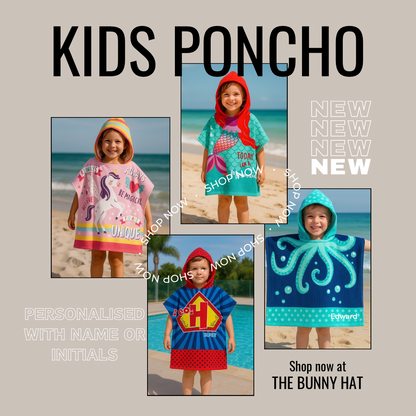 Kids Hooded Poncho Towel – Quick-Dry Microfibre Wrap for Beach & Pool | The Bunny Hat