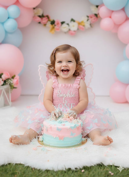 Custom Girls Birthday Dress UK | First Birthday Cake Smash Outfit | Personalised Embroidered Name