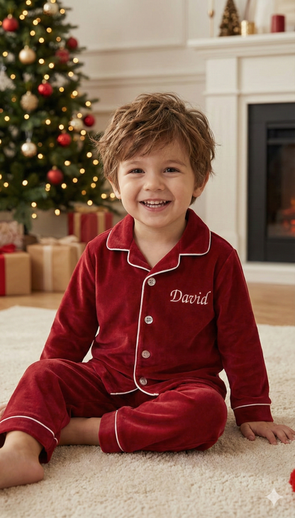 Personalised Red Family Matching Christmas Outfits – Embroidered Name Set | The Bunny Hat