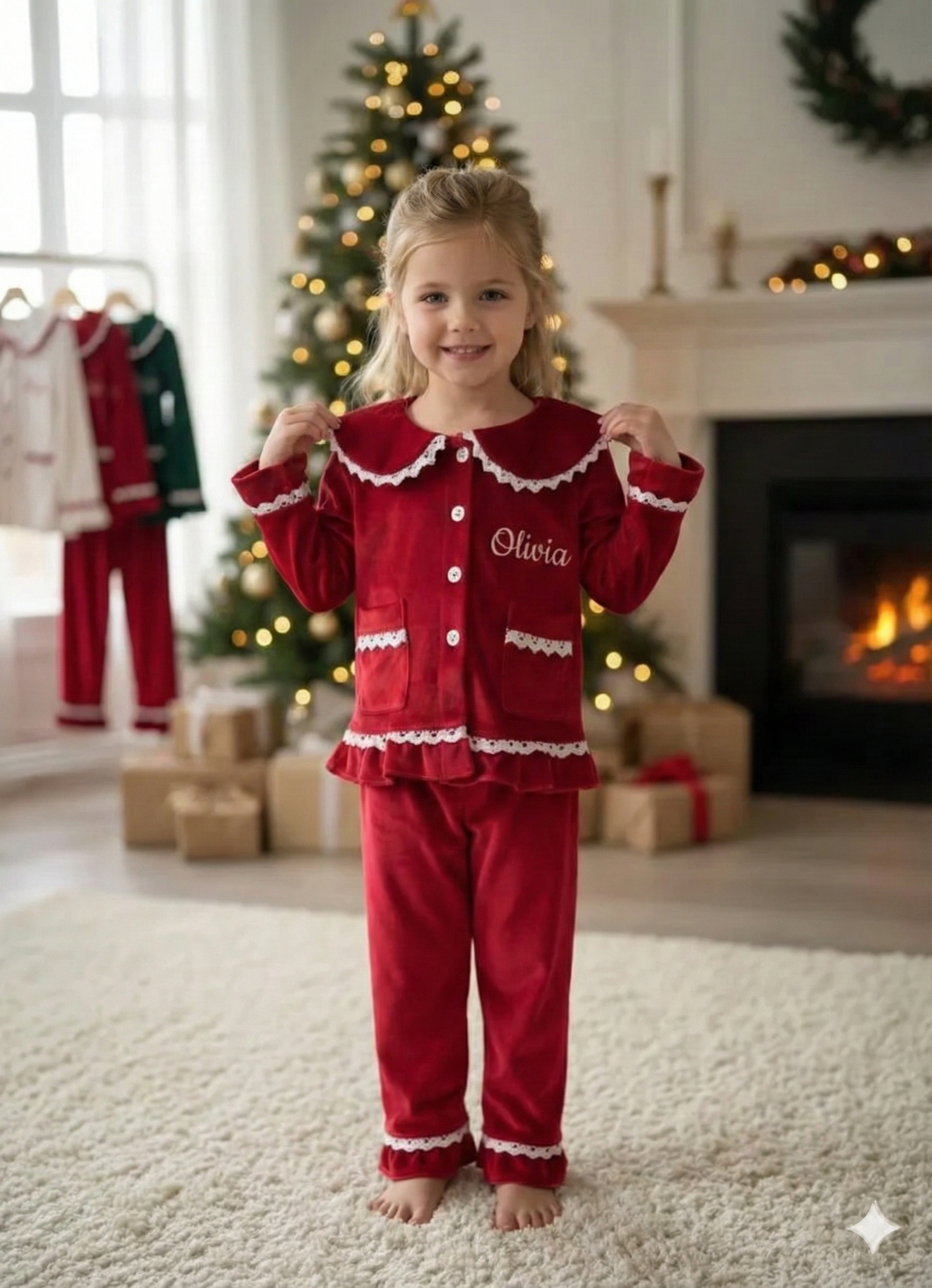 Personalised Red Family Matching Christmas Outfits – Embroidered Name Set | The Bunny Hat