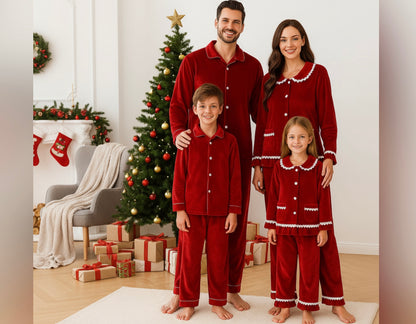 Personalised Red Family Matching Christmas Outfits – Embroidered Name Set | The Bunny Hat