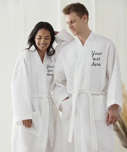 Personalised Couples Waffle Kimono Robes – His & Hers Custom Name Embroidered | The Bunny Hat